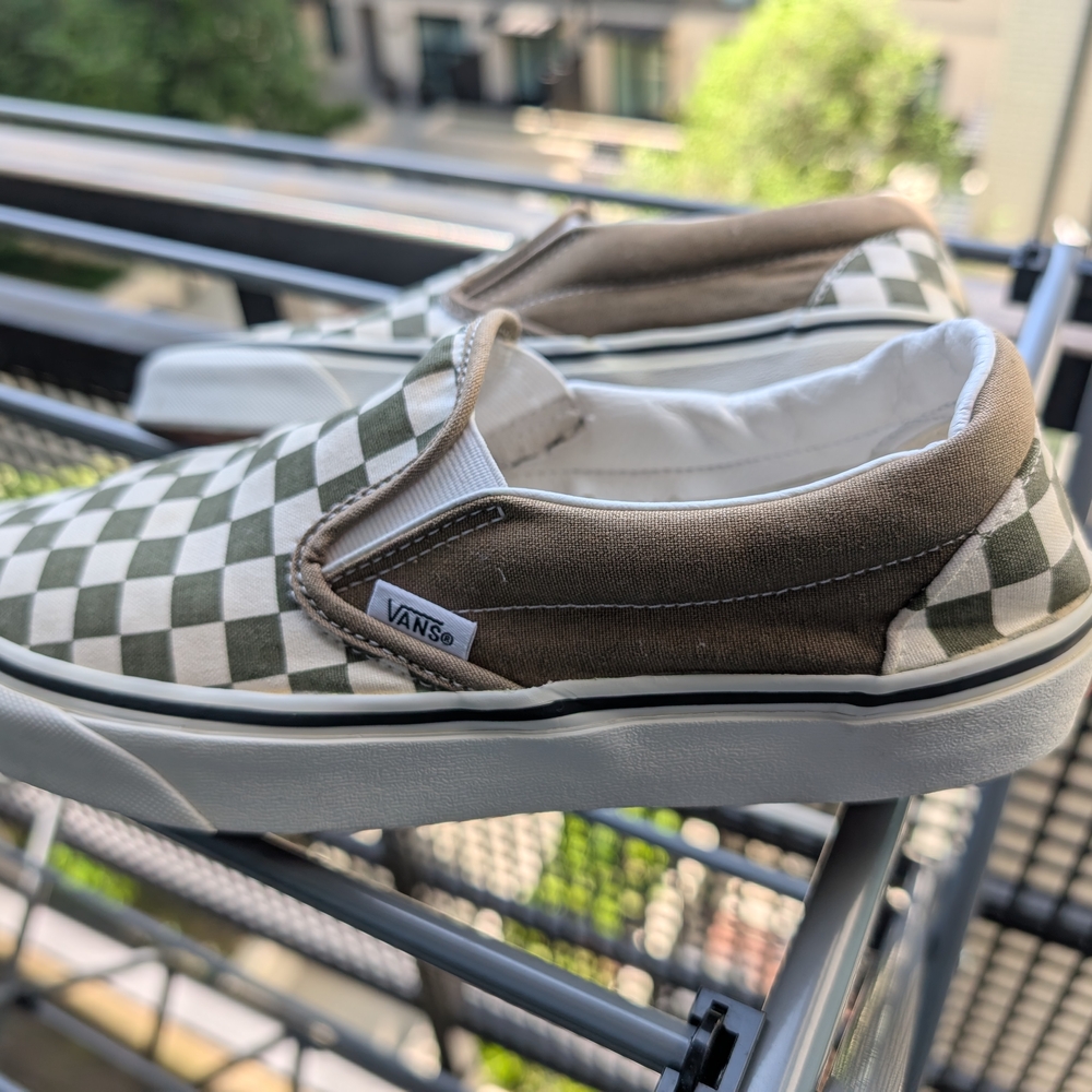 Vans Checkered Slip-On Shoes - Green and Brown